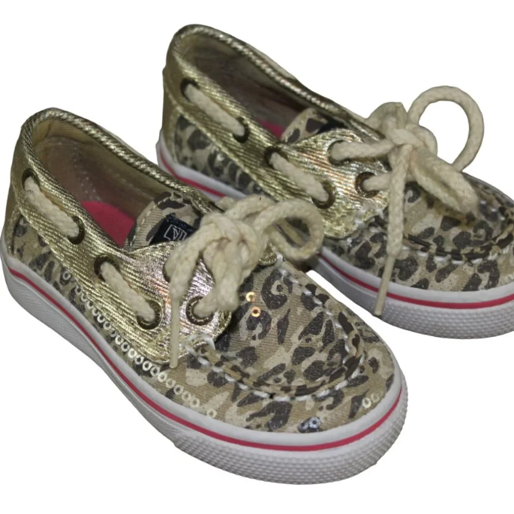 Sperry Baby Shoes Gold Leopard Cheetah Sequin Boat Infant Girls Size 5 M
